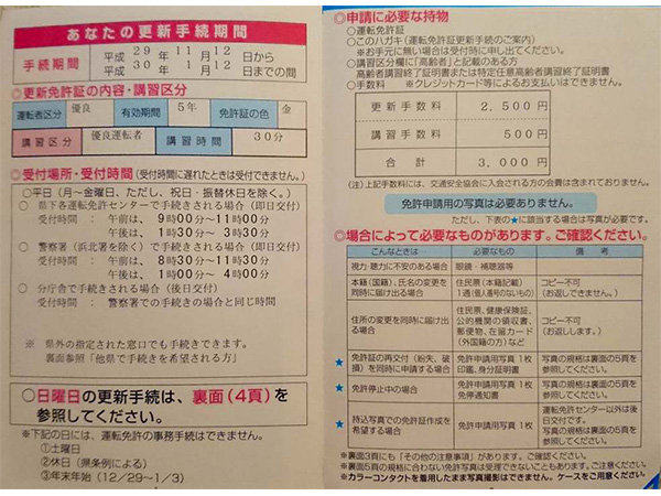 運転免許の更新葉書